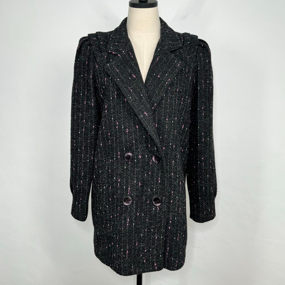 Vintage NYG New York Girl Tweed Peacoat Black Structured 80s Winter Coat Size 10